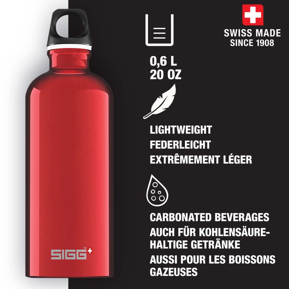 Sigg - Aluminum Water Bottle - Traveller Red - Climate Neutral Certified - Suitable For Carbonated Beverages - Leakproof & Light